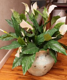 Large Ceramic Vase W/ Decorative Plant, Heavy