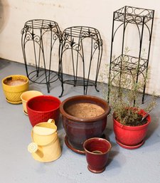 Metal Plant Stands, 6 Ceramic Decorative Pots, Metal Watering Can