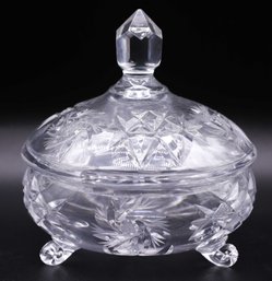 Vintage Lead Crystal Clear Glass 3 Footed Candy Dish Nut Bowl With Lid