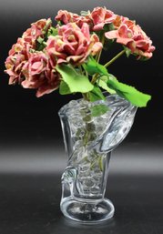 Glass Vases, Art Vannes, France, 1950's W/ Paper Flowers