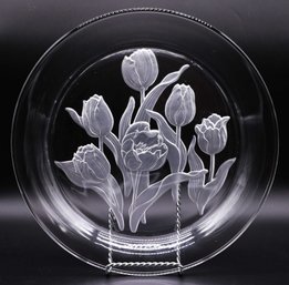 Serving Platter Crystal Clear Glass Floral Embossed Serving Platter / Embossed Floral Design