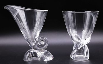 Clear, Donald Pollard, Cornucopia Vase 8122 By STEUBEN - Rare - & STEUBEN CRYSTAL VASE POLLARD SWIRL BASE
