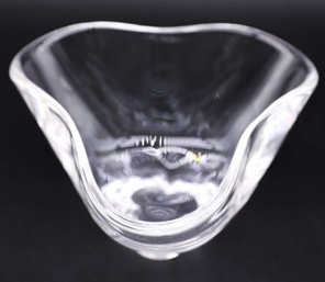 STEUBEN Trefoil Cloverleaf Donald Pollard Bowl Art Glass Clear - Signed