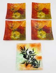 Fabrice De Villeneuve Decorative Floral Art Glass Pieces (4 Total) -