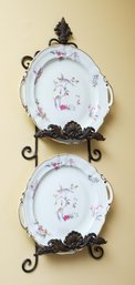 Ornate Decorative Wall Mounted Plate Holders (pair)  With 2 Chantilly Handled Cake Plate By Bernardaud