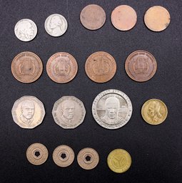 Lot Of Assorted Coins & Vintage Tokens - 17 Total