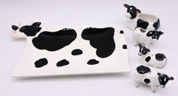 Cow Decor, Serving Tray, Salt And Peppers Shakers, Toothpick Holder, And Creamer - Emson & Dept 56