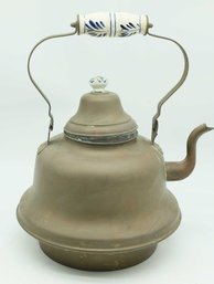 Vintage Brass Teapot Preowned With Porcelain Handle And Knob