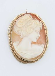 Hand Carved Shell Cameo Brooch Pendant