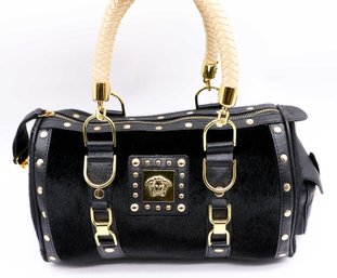 Versace Black Fabric And Leather Trim Snap Out Of It Satchel