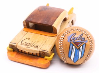 Cuban Handcrafted Wooden Car & Baseball - Decor