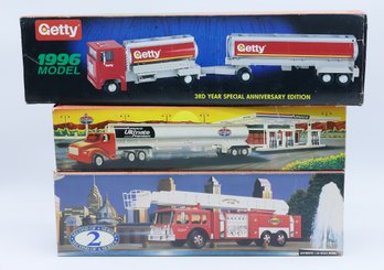 1996 Tandem Tanker Toy Truck, Amoco Toy Tanker 1996, Sunoco Arial Tower Fire Truck 1995