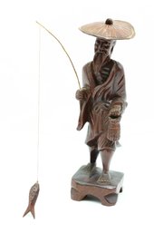 Carved Chinese Fishermen, Vintage Wooden Sculptures, Chinese Rosewood Carvings, Chinese Decorative Arts  C