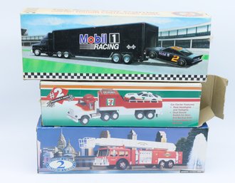 Mobil Toy Race Car Carrier, 1996 7 11 Toy Race Care Carrier, Sunoco Ariel Tower Fire Truck