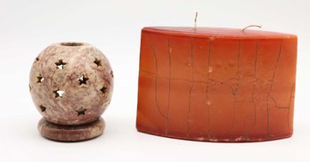 Soap Stone Tea Light Holder W/ Large Decorative Candle