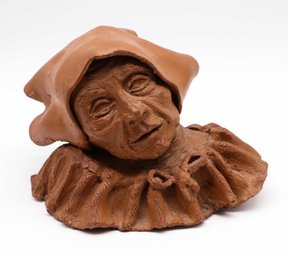 Antique Clay Sculpture Of Elderly Woman Bust