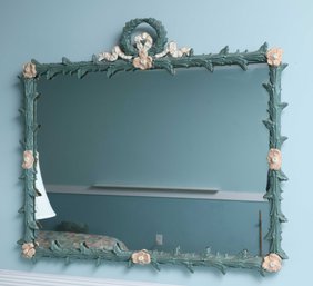 Turn Of The Century Wooden Decorative Wall Mirror, Floral Design
