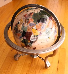 Vintage Modern World Globe In Semi-Precious Stone On Stand - Rare