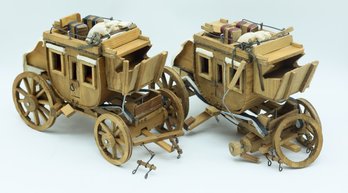 Vintage Scratch Built Hand Made Wooden Coach Carriage Horse Floating Cab Needs REPAIR - Pair