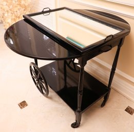 ??? Vintage Black Lacquered Drop Leaf Bar/ Tea Cart Serving Table Set