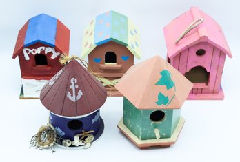 Assorted Wooden Bird Houses - 5 Total