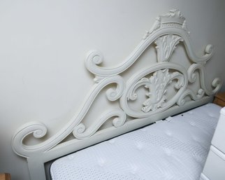 Carved Wood King-Size Shabby Chic Headboard Bed - Queen