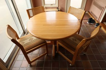 Vintage Pine Table W/ Leaf Included - 4 Chairs On Wheels Included-please Look Through All Photos For Dimension