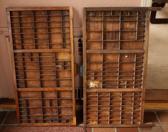 Vintage LETTERSET TYPE CASE, Wood Letterpress Drawer Printer's Tray, Multi-Sized Sections, Pair