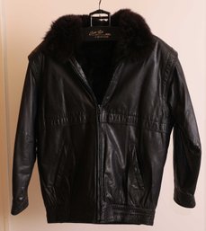 Black Leather Bomber Jacket Fur Lining Sz M