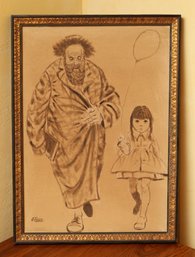 J.Herr Wooden Jewish Man And Girl Holding Balloon - Framed