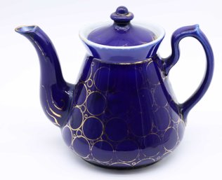 Vintage Hall's Blue With Gold Teapot Teapot