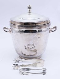 Sheffield Silver Ice Bucket W Thermos Brand Lining Lid And Tongs Silverplate Insulated Barware