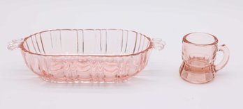Vintage Hocking Pink Depression Glass Old Cafe Olive Nut Candy Oval Dish-Pink Depression Federal Glass Mini Sh