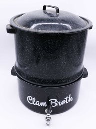 Clam Steamer Double Pot Broth W/ Spigot Speckled Enamelware