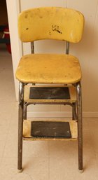 Kitchen Step Stool Chair Yellow Metal Pull Out Steps Yellow Mid Century