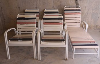 Set Of 4 Vintage Poolside Patio Chair & 1 Chaise Lounge