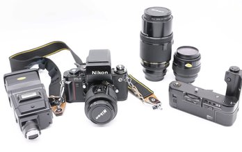 Nikon F3AF F3 AF 35mm Film Camera W/ 3 Lenes - External Flash - Battery Grip W/ Camera Bag