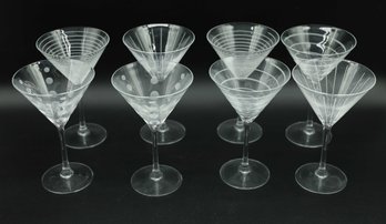 Eight Mikasa Cut Glass Martini Glasses - CHEERS