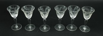 Etched Crystal Antique Wine Sherry Claret Glass Set - Lot Of 6