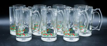 4 Christmas Holly Berry Clear Mugs - 11 Total