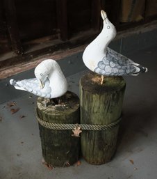 Wooden Seagull Wood Craft Bird Statue, 2pcs Artistic, HEAVY