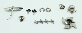 Large Lot Of Sterling Silver 925 Stamped Pieces, Pins, Earrings, Ring,