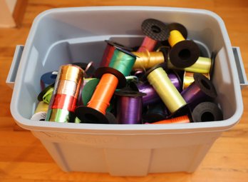 Large Lot Of Colorful Ribbons, Bin Included