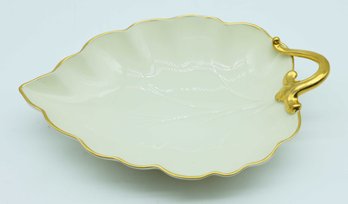 Vintage LENOX White Ceramic Leaf Shaped Trinket Dish With 24k Gold