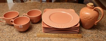 Tableware, 3 Coffee Mugs, 7 Plates, And Matching Jug W/ Cork