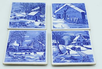 Currier And Ives Winter Scenes Coasters - Lot Of 4