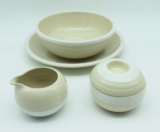 Epoch Korea Whipped Cream Beige Sugar Bowl Creamer Set W/ Matching Bowl And Plate
