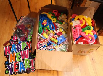Large Lot Of Assorted New Years Decorations, Noice Makers, Masks, Etc