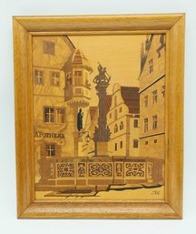 Buchschmid & Gretaux Wood Marquetry St. George's Fountain Deutsche Holzeinlage - Rare - Please See All Photos