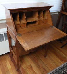 Vintage Oak Drop Front Secretary Desk